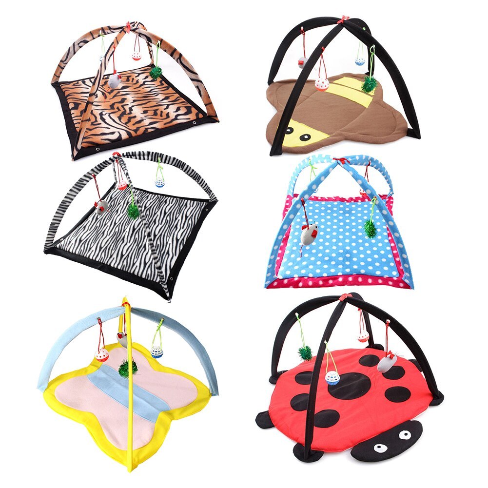 Cartoon Cat Play Tent Multifunctional Cat Hammocks Kitten Sleep Bed Foldable Cat Mat with Balls Cat Play House Toy